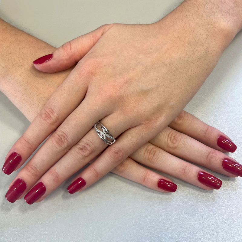 Pierścionek srebrny fale z białymi cyrkoniami AT802 próba 925