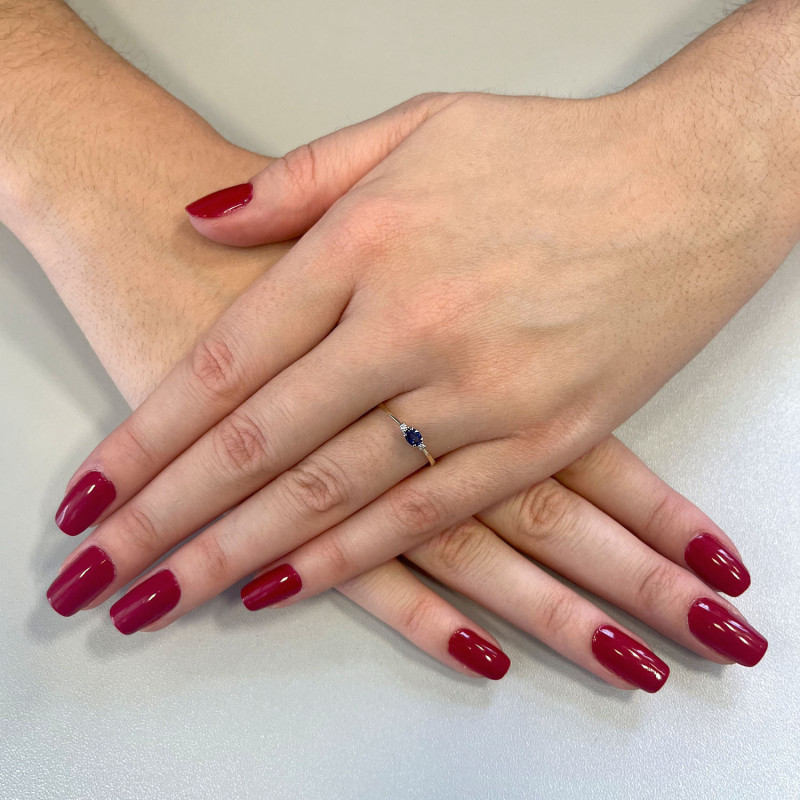 Pierścionek zaręczynowy z szafirem i diamentami AX OS-AN-2975G-3x4 SA próba 585