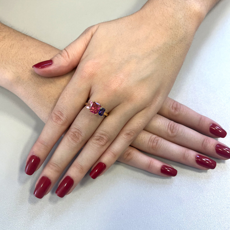 Pierścionek pozłacany kolorowe cyrkonie bagiety NI ANZ00037 GOLD MIX próba 925