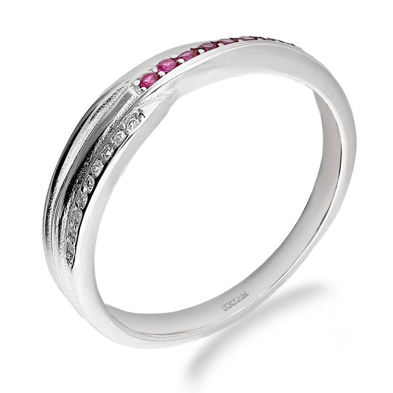 Pierścionek srebrny rząd białych i czerwonych cyrkonii TB 19976 próba 925