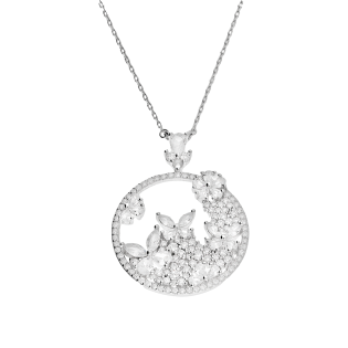 Naszyjnik srebrny koło z kwiatami białymi cyrkoniami/anker TB 20121 próba 925