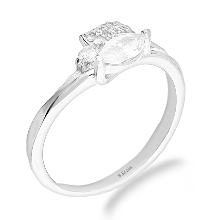 Pierścionek srebrny łezka i listek z białymi cyrkoniami TB 20274 próba 925