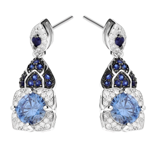 Kolczyki srebrne kwadratowa markiza z niebieskimi cyrkoniami/sztyft TB 20292 próba 925