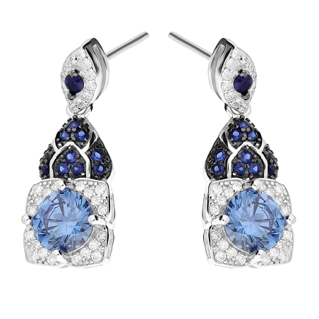 Kolczyki srebrne kwadratowa markiza z niebieskimi cyrkoniami/sztyft TB 20292 próba 925