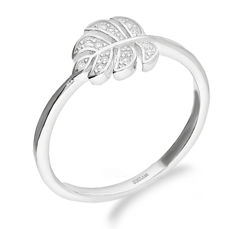 Pierścionek srebrny liść monstery z białymi cyrkoniami TB 20561 próba 925