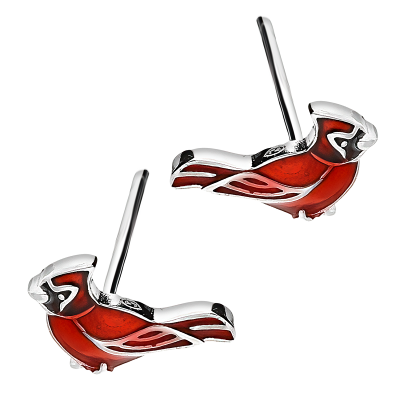 Srebrne Kolczyki Ptaki z Czerwonym Akrylem pr. 925 - JubilerSezam.pl