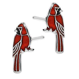 Kolczyki srebrne papuga z czerwonym akrylem/sztyft TB 20709 próba 925