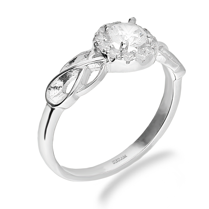 Pierścionek srebrny markiza z białymi cyrkoniami i zawijas TB 20999 próba 925