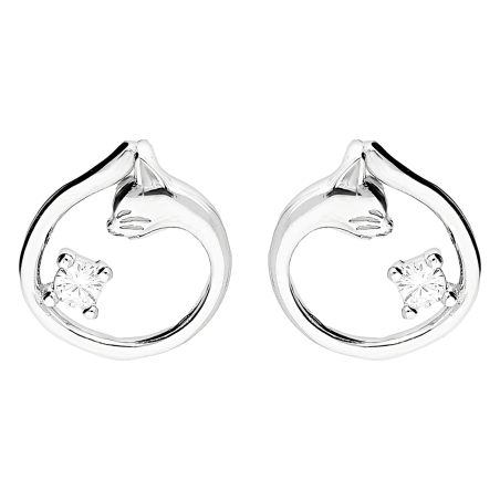 Kolczyki srebrne głowa kota w kole z cyrkonią/sztyft TB 21192 próba 925