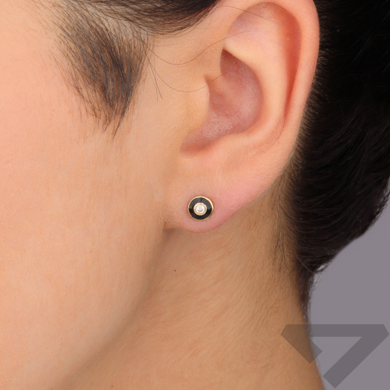 Kolczyki złote kółko z czarną emalią i cyrkonią/sztyft AR VXXCE6552-3-FCZ próba 375