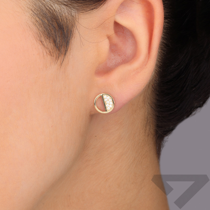 Kolczyki złote koło ramka w połowie z cyrkoniami