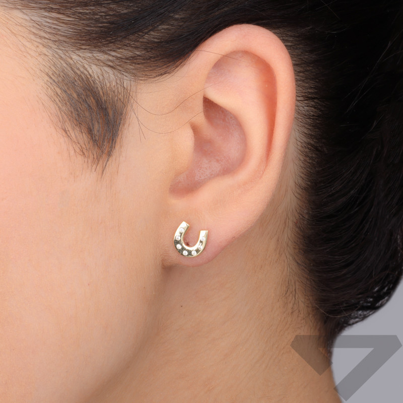 Kolczyki złote podkowa z białymi cyrkoniami próba 375