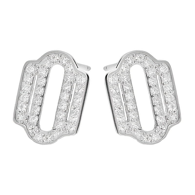 Kolczyki srebrne owal z pałkami i białymi cyrkoniami/sztyft TB 21341 próba 925