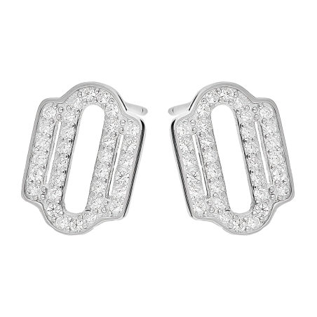 Kolczyki srebrne owal z pałkami i białymi cyrkoniami/sztyft TB 21341 próba 925