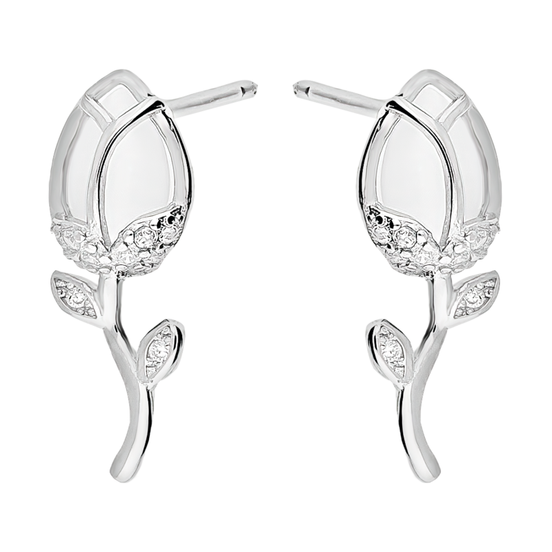 Kolczyki srebrne tulipan z uleksytem jubilerskim i cyrkoniami/sztyft TB 21345 próba 925