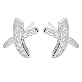 Kolczyki srebrne pochylony X z cyrkoniami/sztyft TB 21393 próba 925