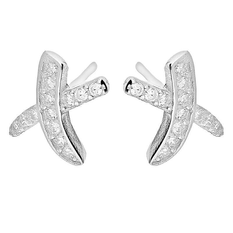 Kolczyki srebrne pochylony X z cyrkoniami/sztyft TB 21393 próba 925