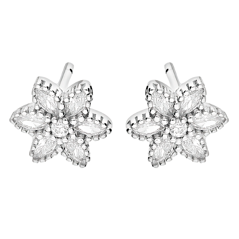 Kolczyki srebrne kwiatek z białymi cyrkoniami/sztyft TB 21411 próba 925