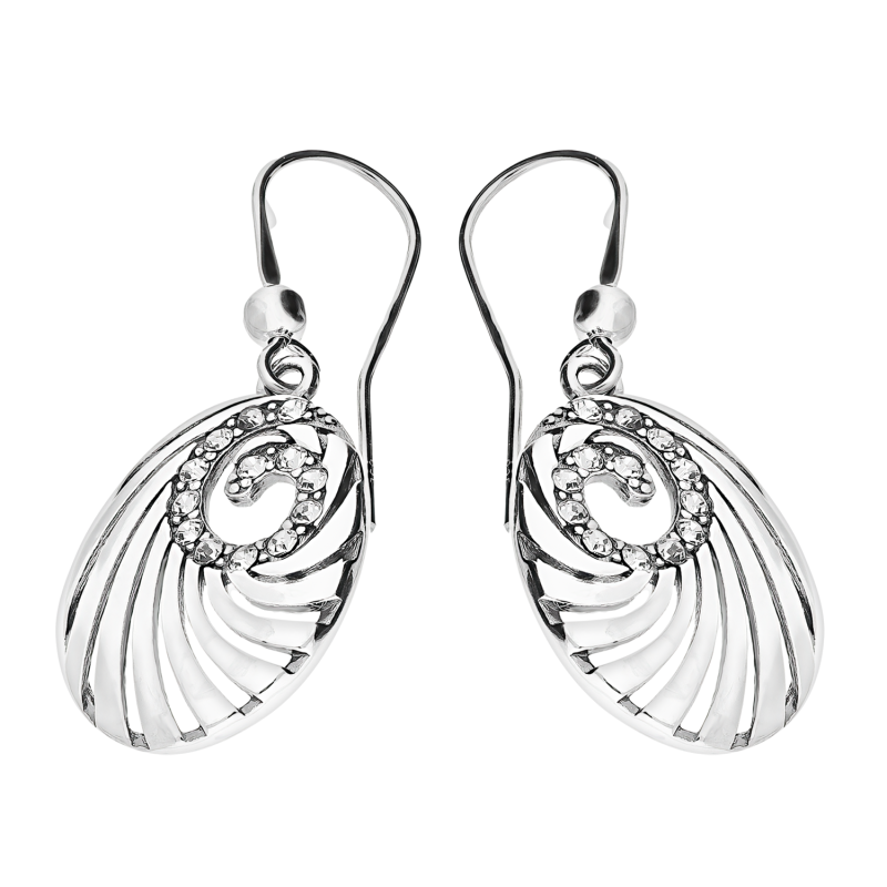 Kolczyki srebrne owalna muszla z cyrkoniami/bigiel TB 21499-21498 próba 925