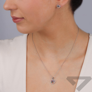 Komplet srebrny kolczyki i zawieszka serce z kolorowymi cyrkoniami HS1868 próba 925