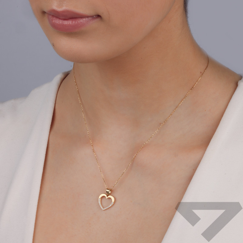 Wisiorek serce złote ramka z białymi cyrkoniami na dole