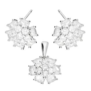 Komplet srebrny kolczyki i zawieszka kwiat z białymi cyrkoniami TB 21787 próba 925