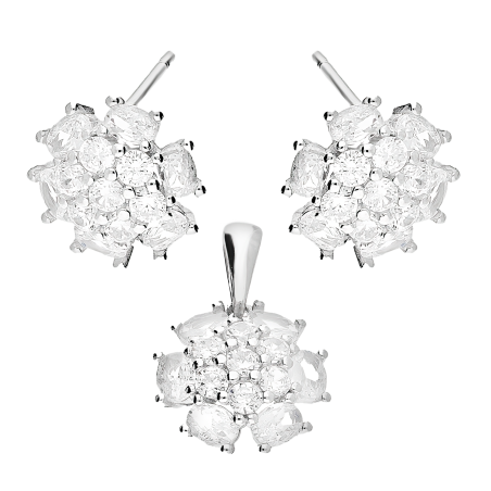 Komplet srebrny kolczyki i zawieszka kwiat z białymi cyrkoniami TB 21787 próba 925