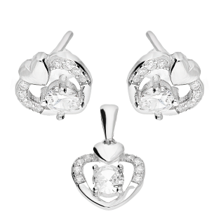 Komplet srebrny kolczyki i zawieszka serce z cyrkoniami TB 21788 próba 925