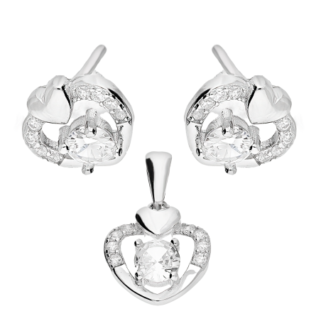 Komplet srebrny kolczyki i zawieszka serce z cyrkoniami TB 21788 próba 925