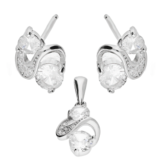 Komplet srebrny kolczyki i zawieszka zawijas z cyrkoniami/sztyft TB 21790 próba 925
