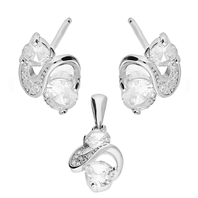 Komplet srebrny kolczyki i zawieszka zawijas z cyrkoniami/sztyft TB 21790 próba 925