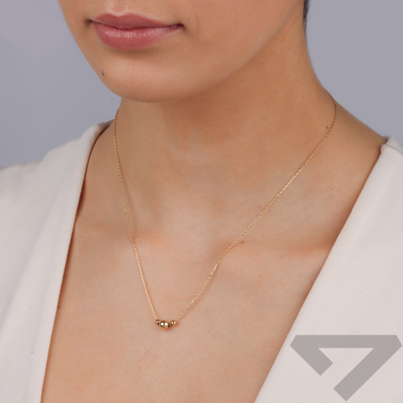 Naszyjnik złoty z trzema gładkimi kulkami na łańcuszku anker, złoto 585