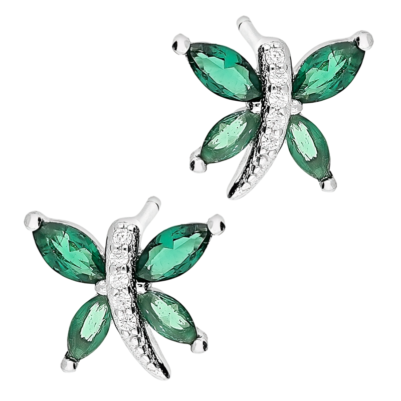 Kolczyki srebrne motyl z zielonymi cyrkoniami/sztyft TB 21803 próba 925
