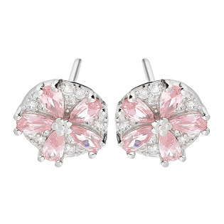 Kolczyki srebrne kwiatek z różowymi cyrkoniami w kole/sztyft TB 21838 próba 925