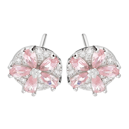 Kolczyki srebrne kwiatek z różowymi cyrkoniami w kole/sztyft TB 21838 próba 925