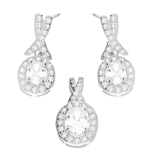 Srebrny Komplet Kolczyki i Zawieszka Markiza Cyrkonie - JubilerSezam.pl