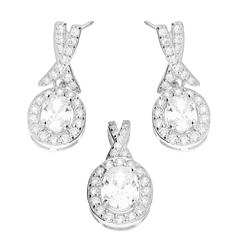 Srebrny Komplet Kolczyki i Zawieszka Markiza Cyrkonie - JubilerSezam.pl