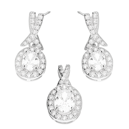 Komplet srebrny kolczyki i zawieszka owalna markiza z cyrkoniami TB 21860 próba 925