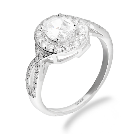 Pierścionek srebrny owalna biała cyrkonia TB 21861 próba 925