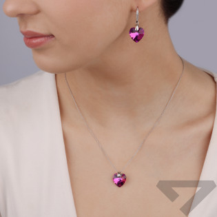 Komplet srebrny kolczyki i zawieszka serce z fioletowym kryształem HS SWAS14X14-VE-CZ próba 925