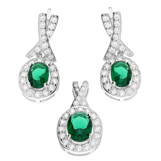 Komplet srebrny kolczyki i zawieszka owalna zielona cyrkonia TB 21862 próba 925