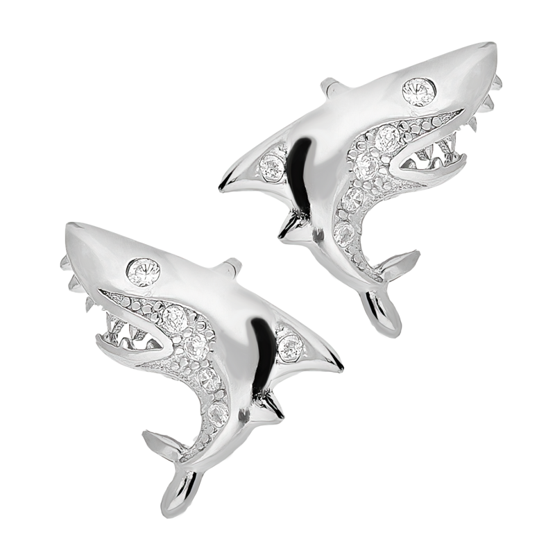 Srebrne kolczyki rekiny z cyrkoniami pr. 925 - JubilerSezam.pl
