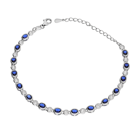Bransoleta srebrna owalne ciemno-niebieskie cyrkonie TB 21955 próba 925