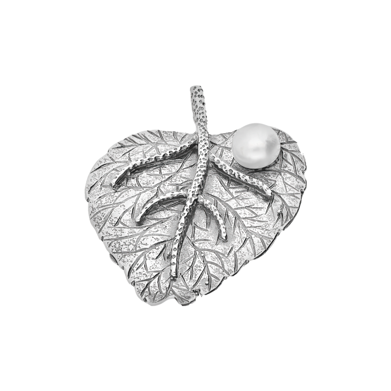 Zawieszka srebrna biała perła jubilerska na liściu TB 063212-06321 próba 925