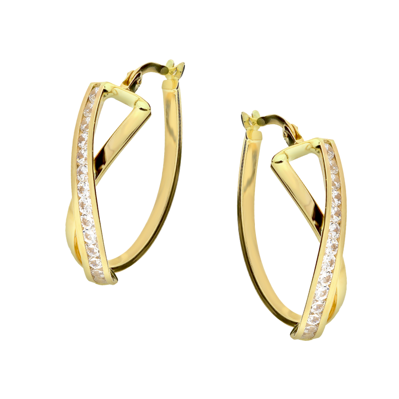 Kolczyki złote owalne koła z ósemką z cyrkoniami