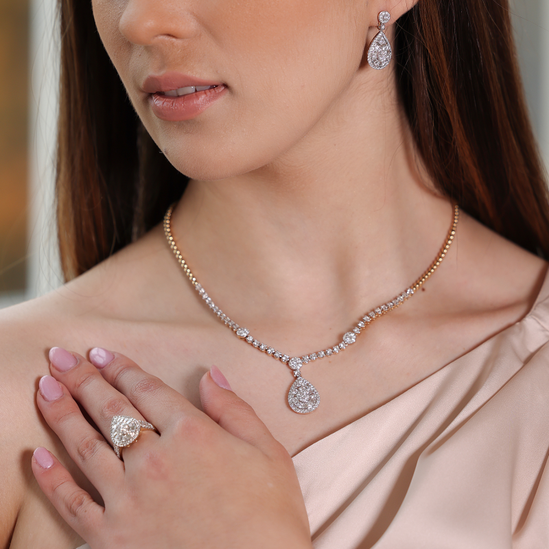 Złoty Naszyjnik Kolia z Diamentami pr. 585 - JubilerSezam.pl