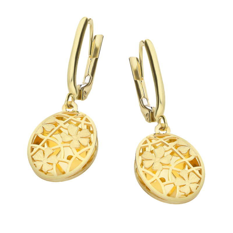 Kolczyki złote ażurowy owal z kwiatkami/big.zam. AR VLKE2746-FL-LS próba 375