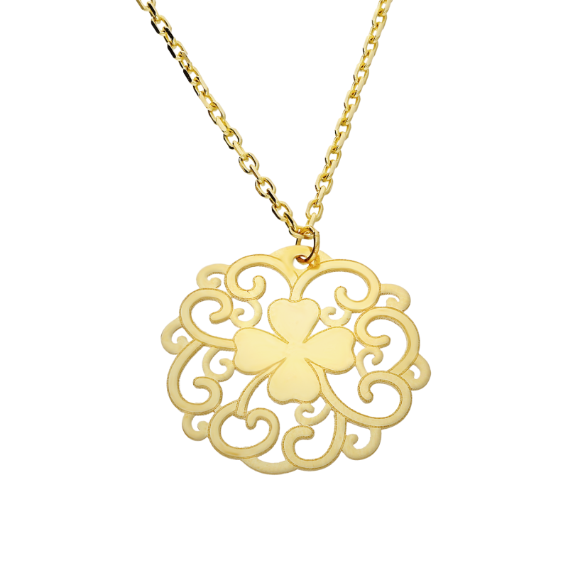 Naszyjnik złoty koniczyna z serc w ażurowym kole/anker AR VX4FOR6N10704-III-LS próba 585