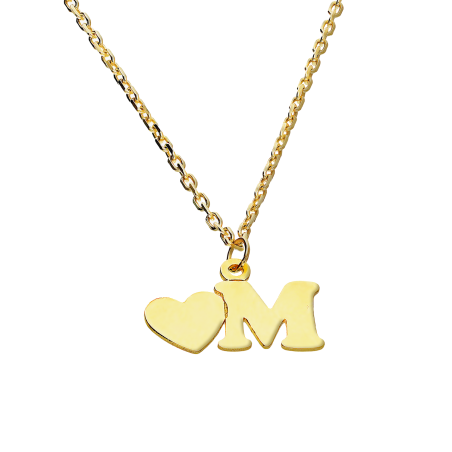 Złoty Naszyjnik z Literką M i Sercem pr. 585 - JubilerSezam.pl