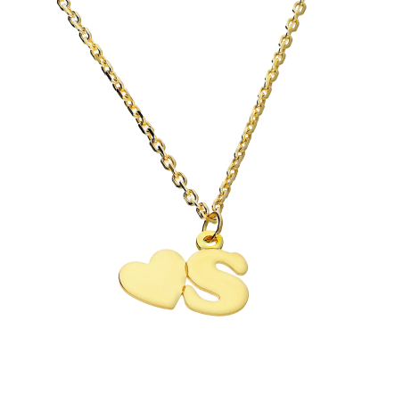 Złoty Naszyjnik z Literką S i Sercem pr. 585 - JubilerSezam.pl